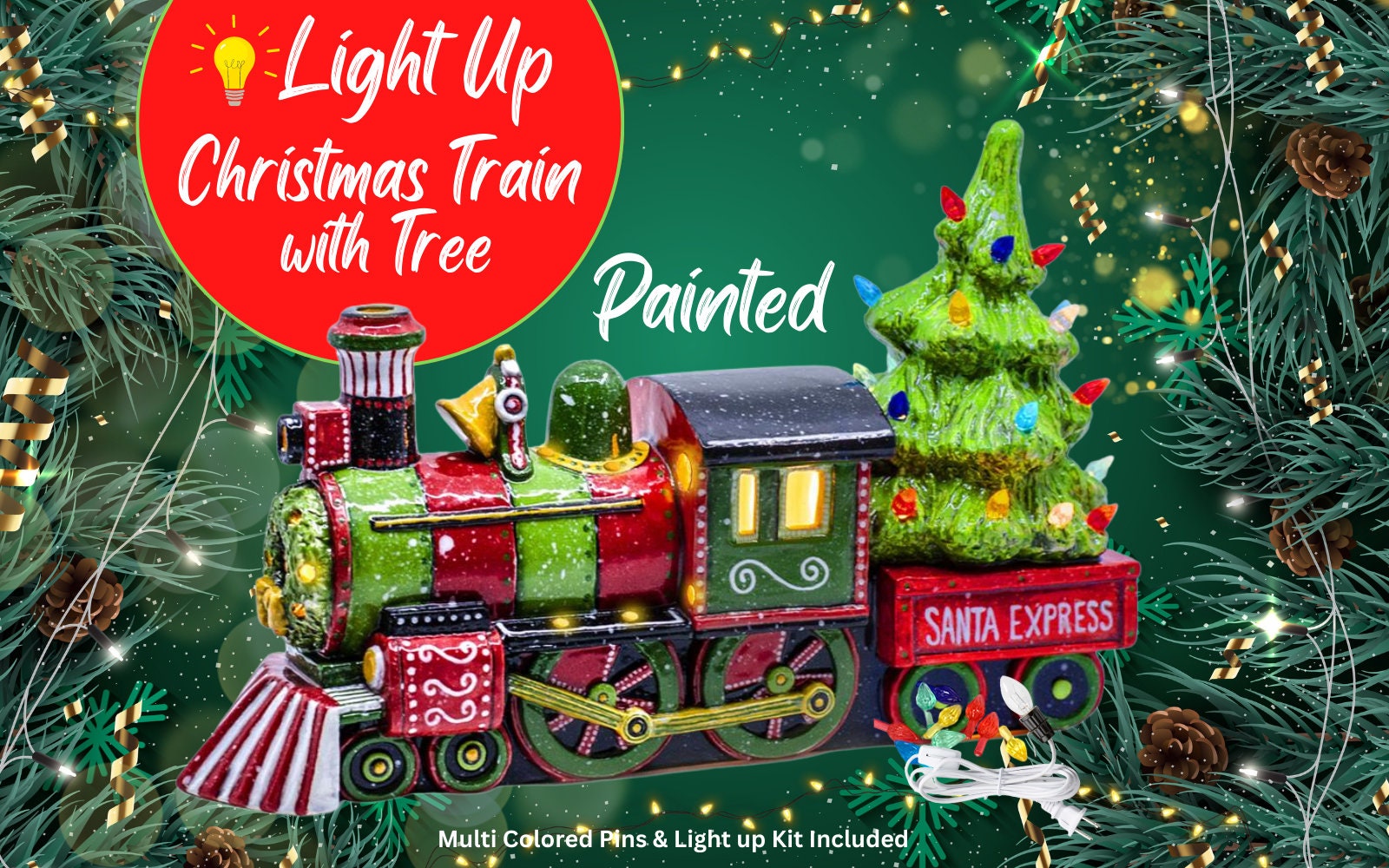 Ceramic Light Up Holiday Christmas Train with Tree