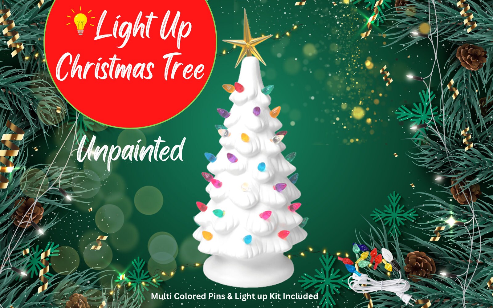 Ceramic Light Up Holiday Christmas Tree 11"