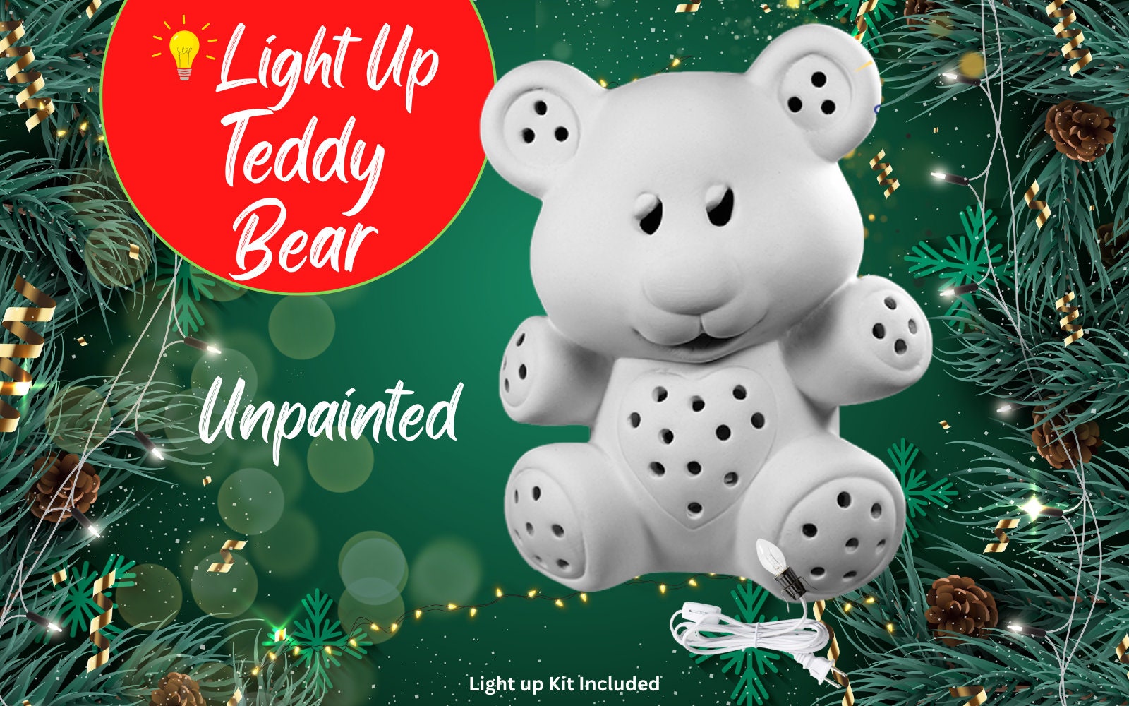 Ceramic Light Up Holiday Christmas Teddy Bear