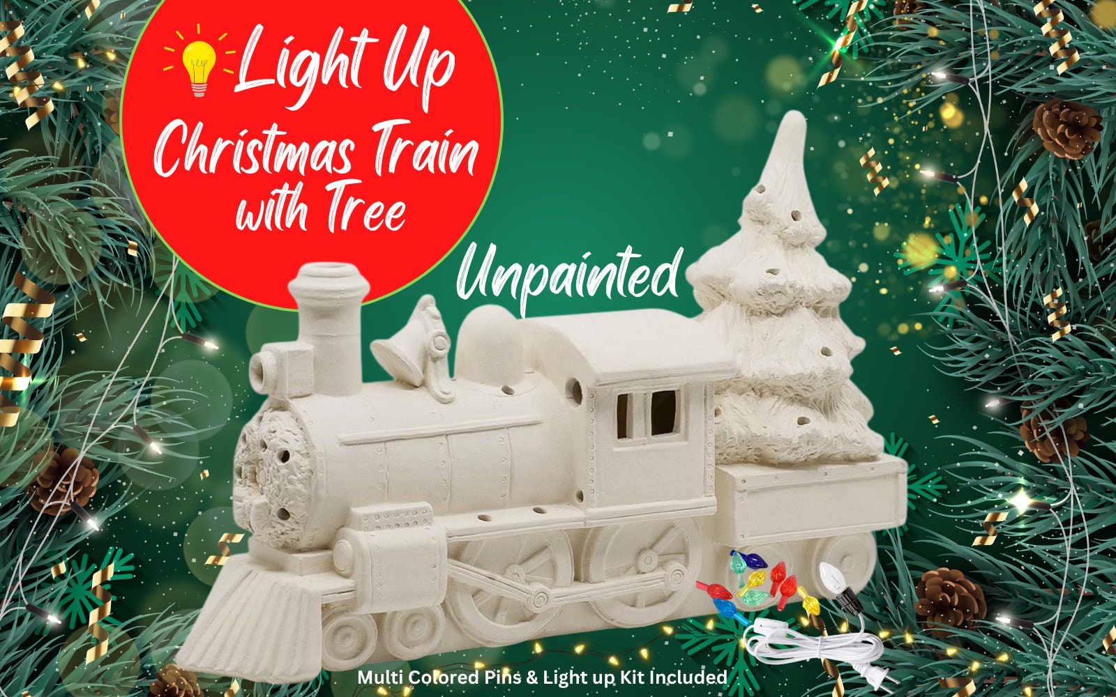 Ceramic Light Up Holiday Christmas Train with Tree