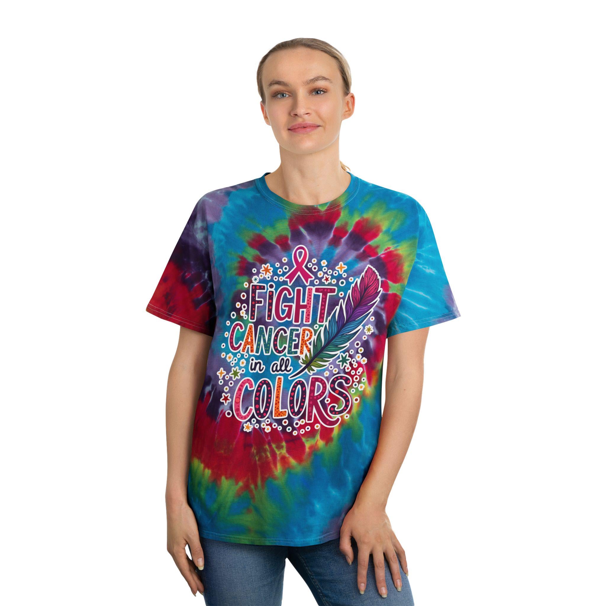 Spiral Tie-Dye Tee with Inspirational Design - Fight Cancer in All Colors