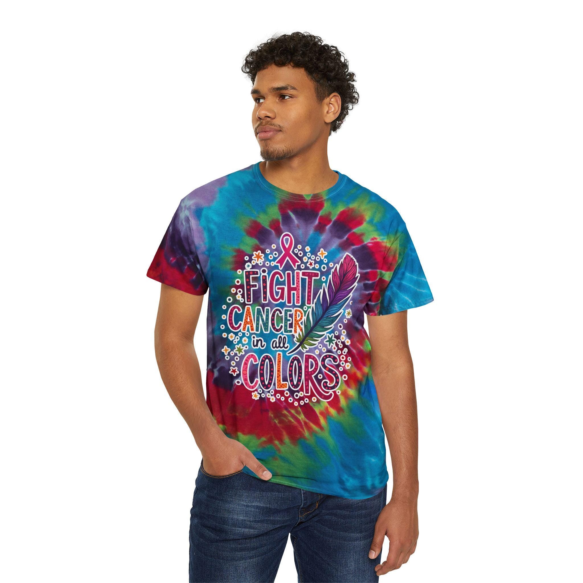 Spiral Tie-Dye Tee with Inspirational Design - Fight Cancer in All Colors