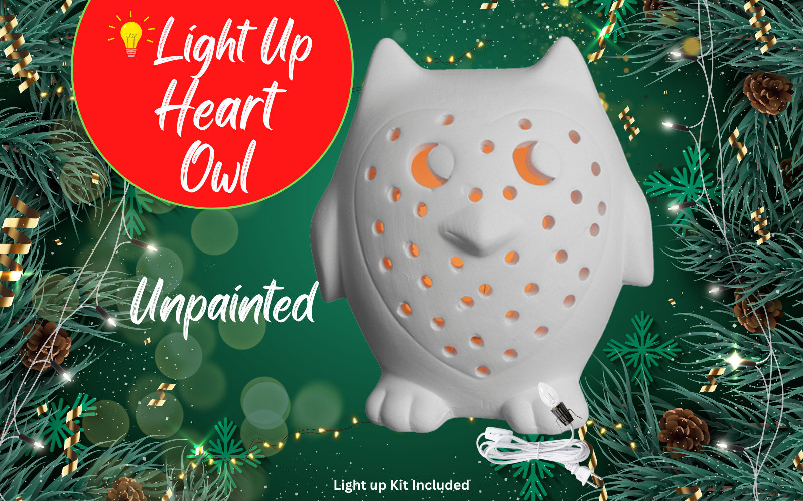 Ceramic Light Up Holiday Christmas Heart Owl