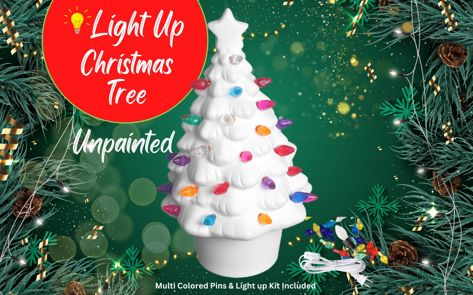 Ceramic Light Up Holiday Christmas Tree 9"