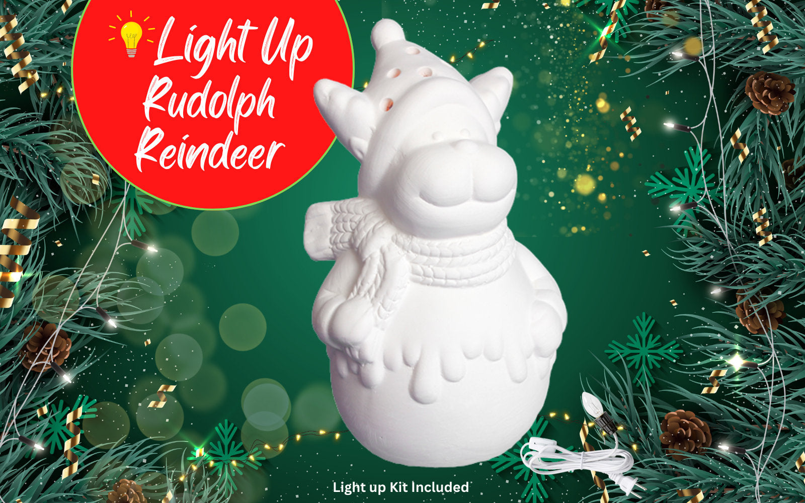 Ceramic Light Up Holiday Christmas Rudolph Reindeer