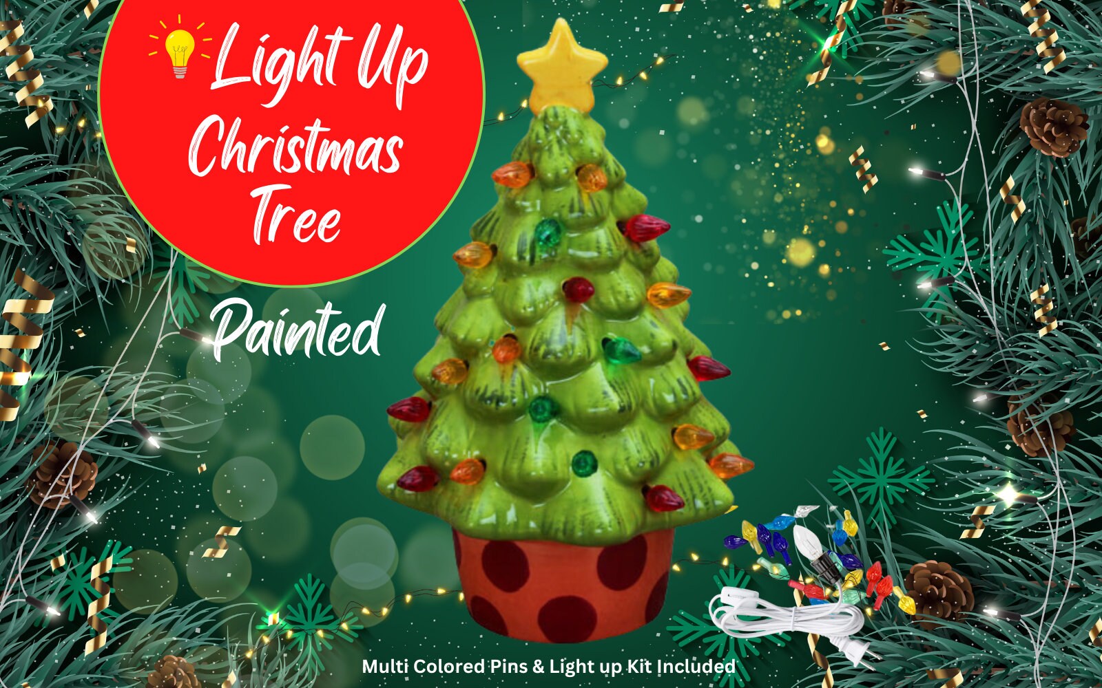 Ceramic Light Up Holiday Christmas Tree 9"