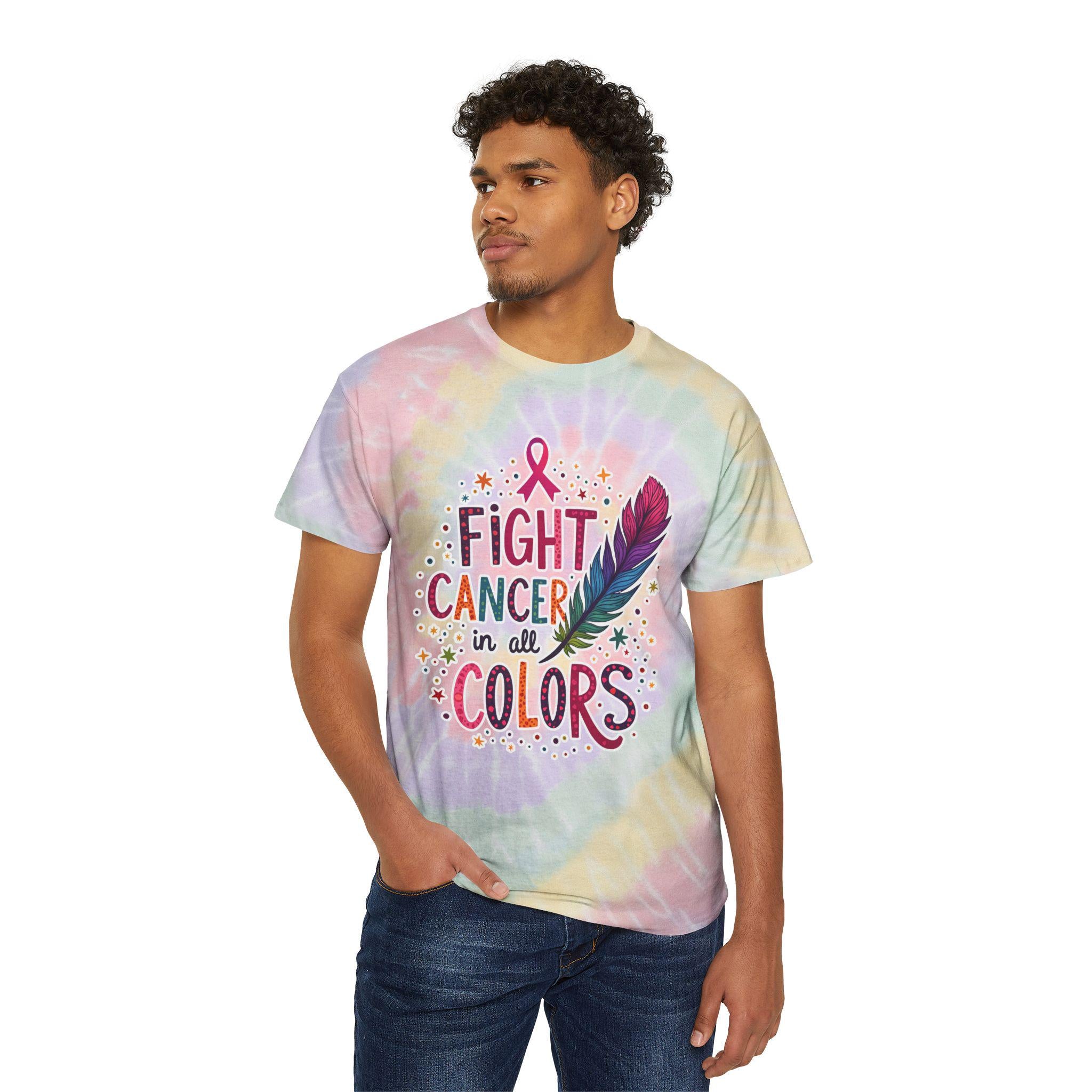 Spiral Tie-Dye Tee with Inspirational Design - Fight Cancer in All Colors