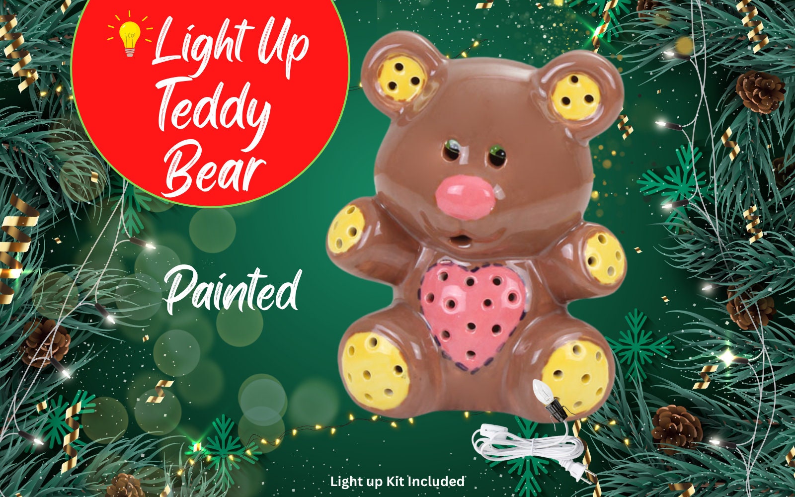 Ceramic Light Up Holiday Christmas Teddy Bear