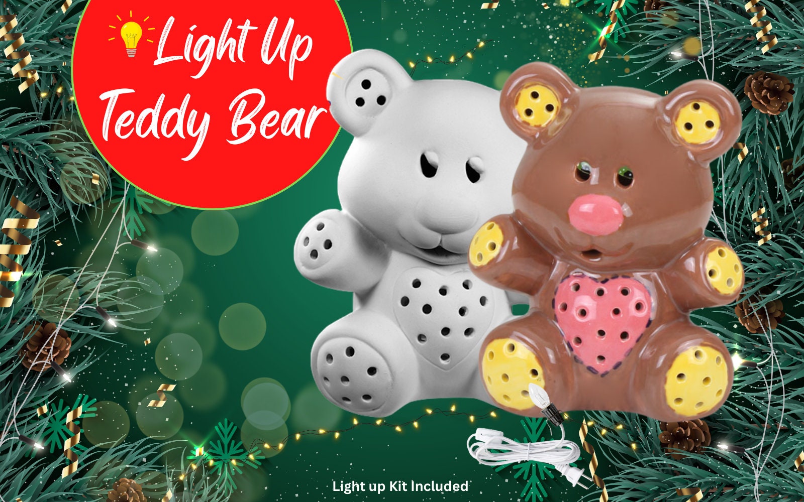 Ceramic Light Up Holiday Christmas Teddy Bear