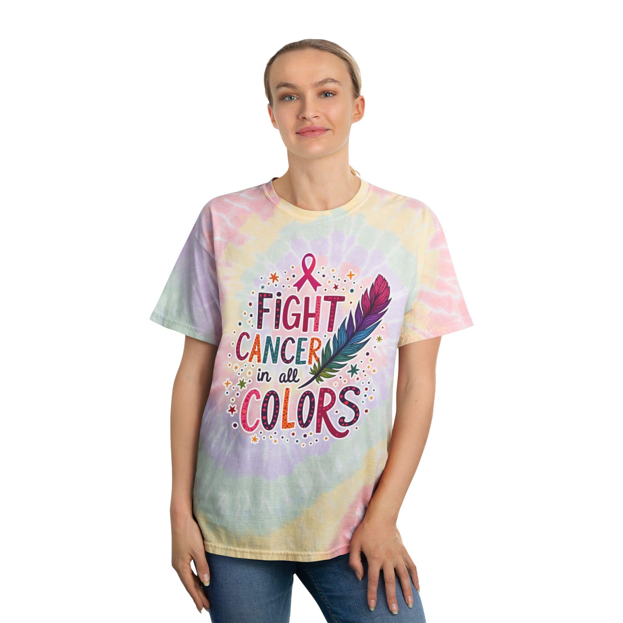Spiral Tie-Dye Tee with Inspirational Design - Fight Cancer in All Colors