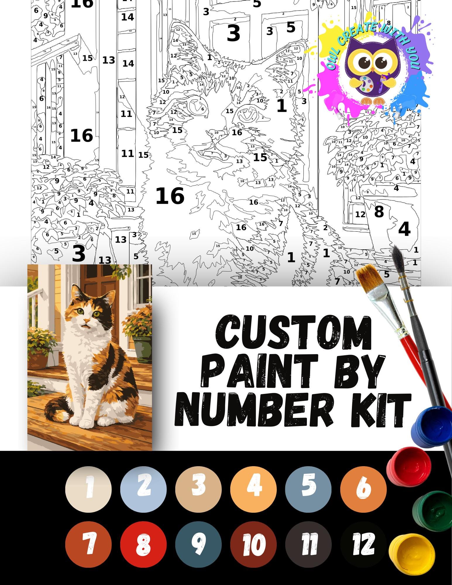 NEW Custom Pets Paint By Number Art Kit - Paint Your Own - Canvas Painting - Paint & Sip - Paint Party - DIY Paint Kit