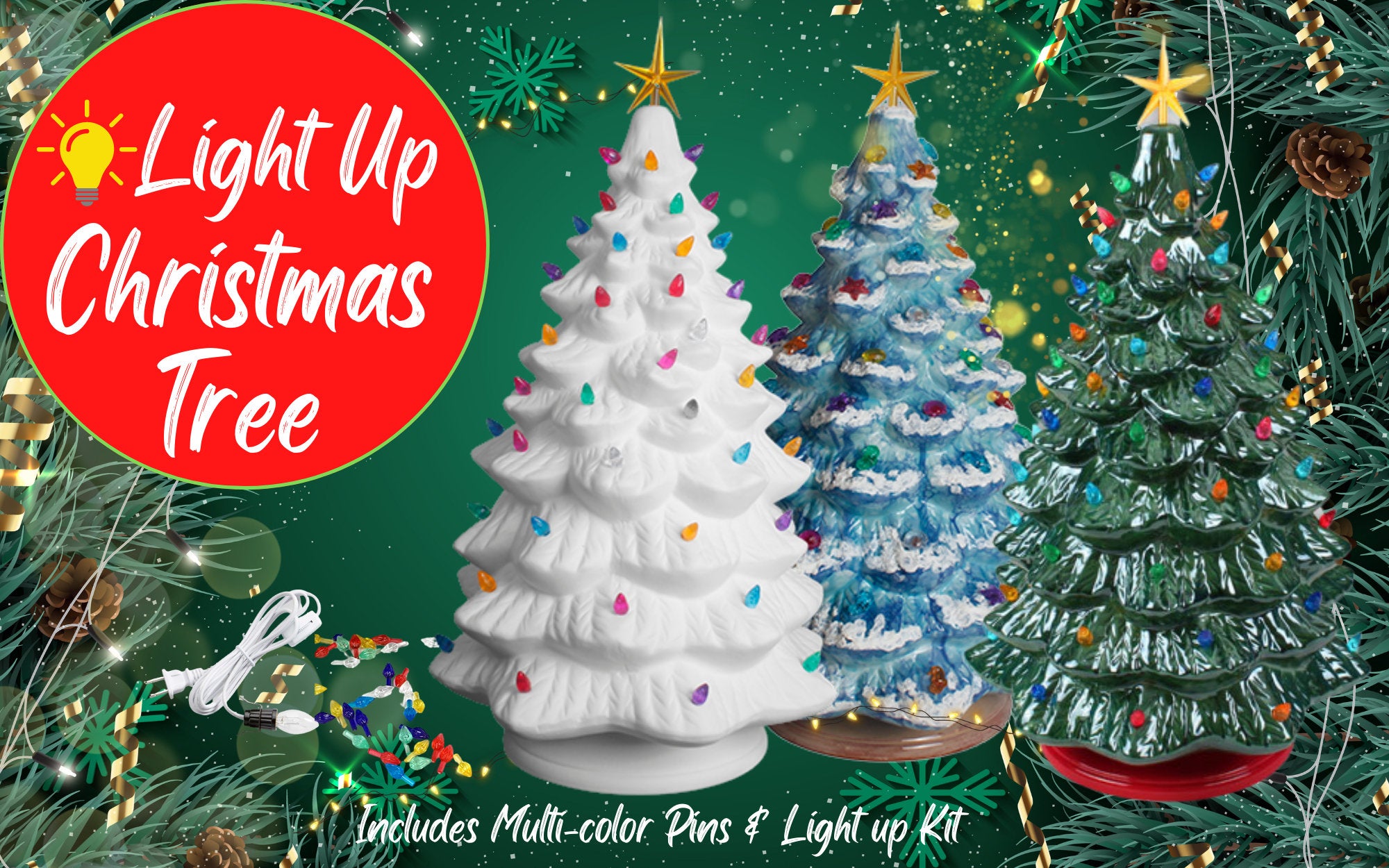 Ceramic Light Up Holiday Christmas Tree 18"