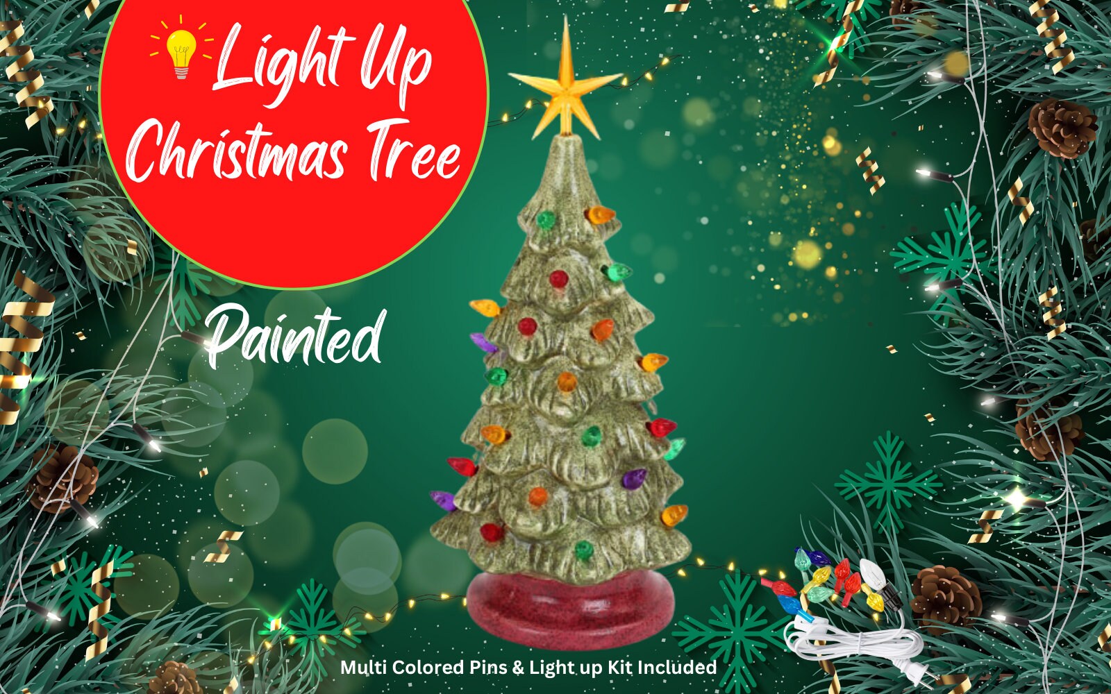 Ceramic Light Up Holiday Christmas Tree 11"